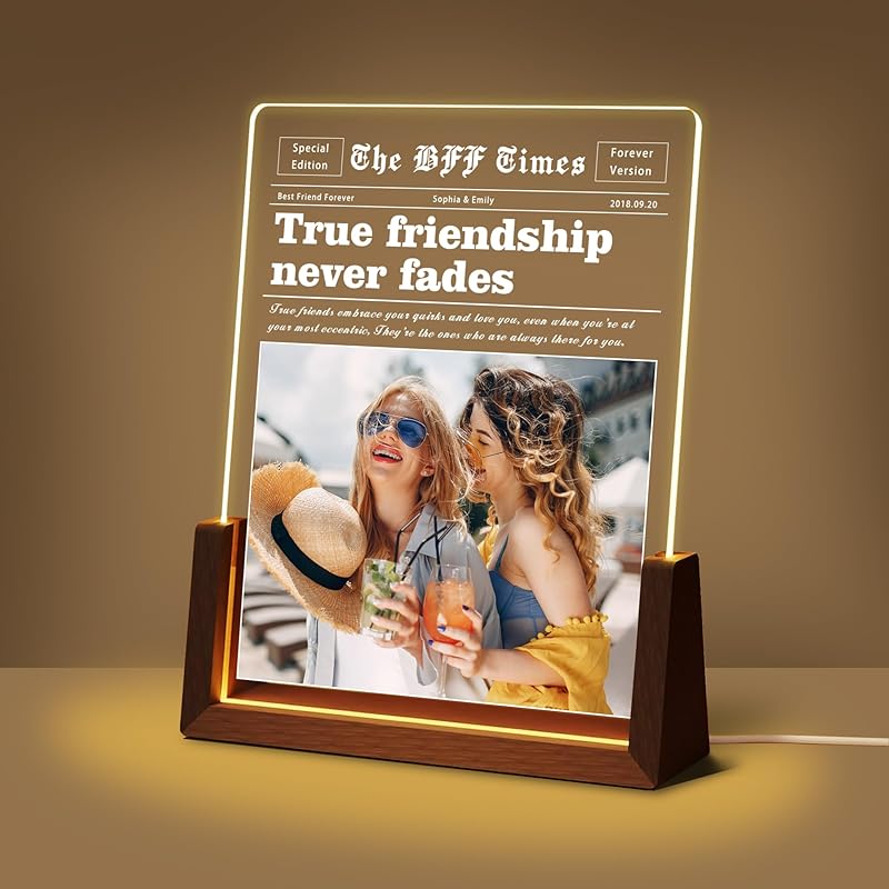 Personalized Mothers Day Unique Gifts for Mom Wife, Mom Gifts from Daughter Son Husband, Custom Acrylic Night Light Picture Frame with Photo Name,