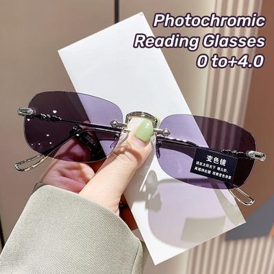 Ultra Light Frameless Photochromic Reading Glasses Blue Light Blocking Eye Protection Presbyopia Glasses Optical