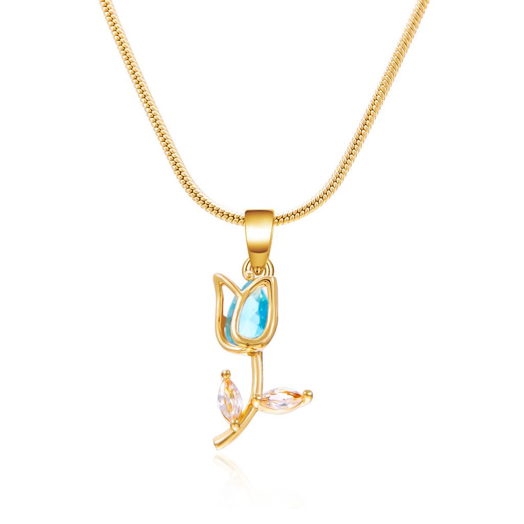 Tulip Pendant Necklace Copper Chain Womens Elegant Spring Jewelry