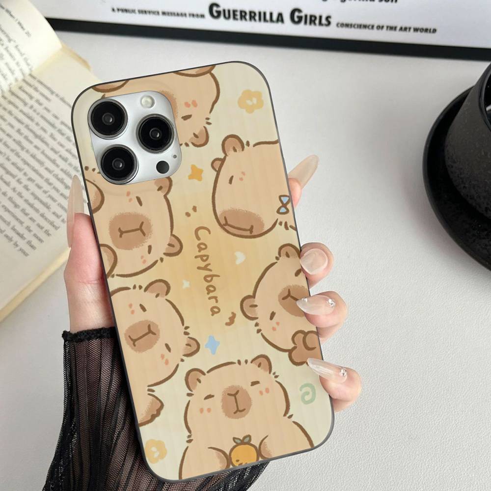 Cute Cartoon Capybara For iPhone 15 16 17 14 13 12 11 Pro Max 16E 16 Plus 17 Air Corrugated Shockproof Phone Cover