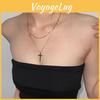 Minimalistische doppelreihige Titanstahl-Kreuzanhänger-Kette mit Goldfinish für den täglichen Gebrauch