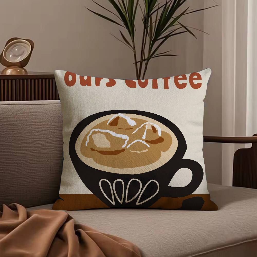 Creative Coffee Illustration Pillow Case Anti-dustmite Pillowcase Invisible zipper silky short plush Sofa cushion cover