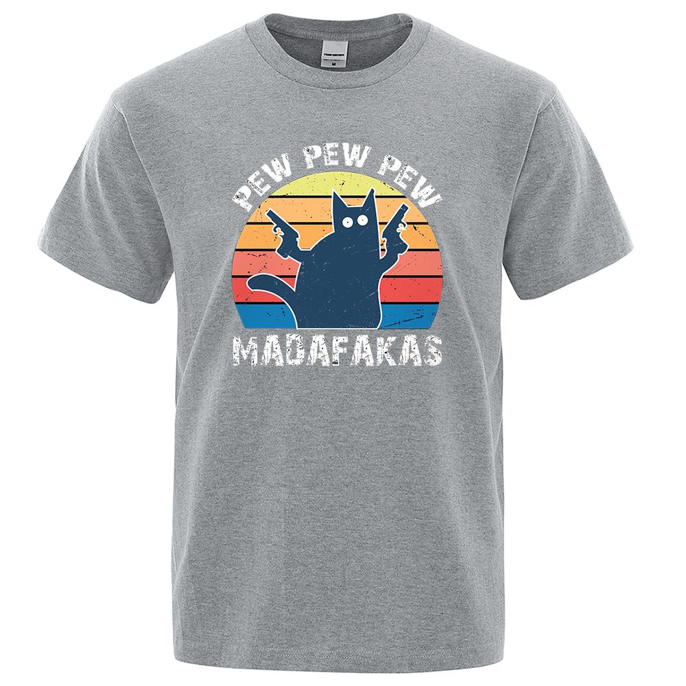 Pew Pew Madafakas Tshirt Men Short Sleeve Novelty Funny Cat T Shirt Vintage Summer Tops Shirts Tee T-Shirt Crew Neck Streetwear