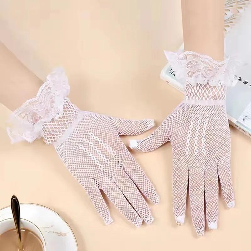 Gants en résille fins pour cérémonie pour femmes Gants sexy Punk Gothique Noir Blanc Dentelle douce Gants ajourés