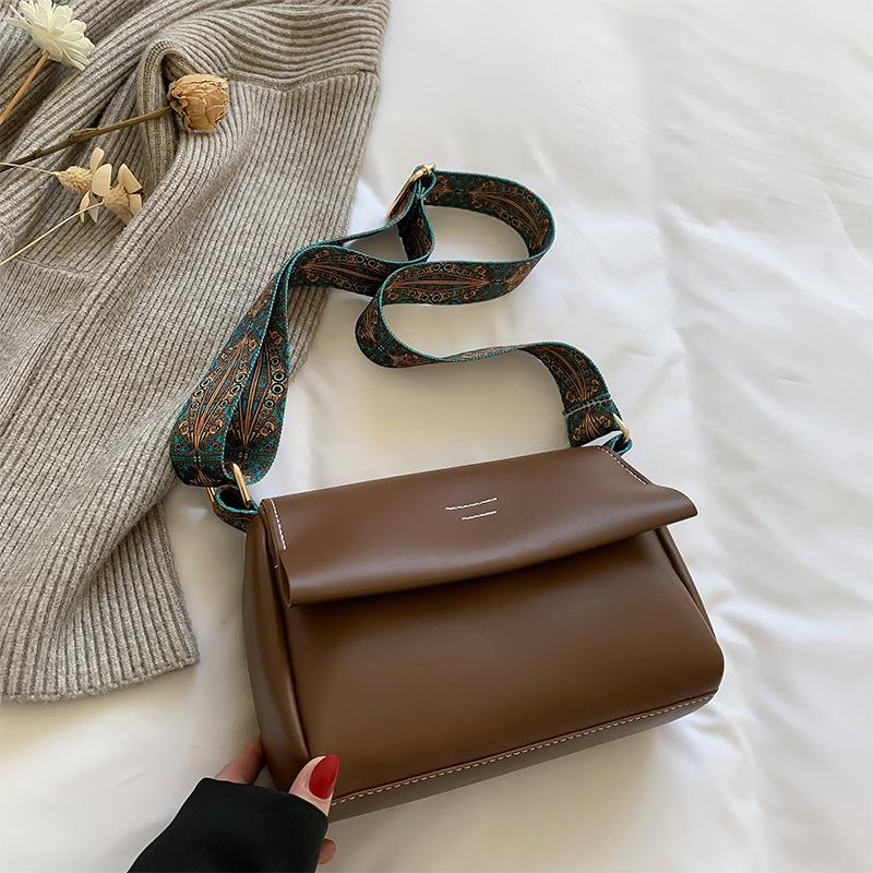Fashion Shoulder Strap Bag New Square Bag Texture PU Simple Women's Shoulder Retro Wide Shoulder Strap Handbags