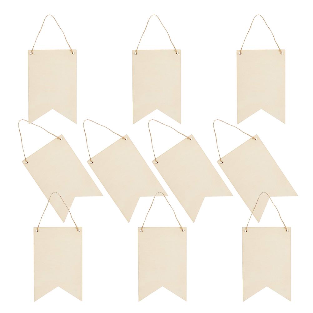10 Pcs Flag Wood Pendant DIY Plague Unpainted Sign Blank Wooden Discs Banner Signs for Crafts Unfinished Board Hanging Plate