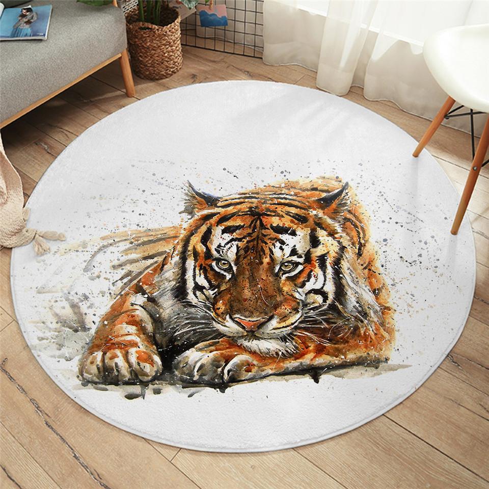 Watercolor Circular Carpet Tiger Print Carpet Living Room Dressing Room Sofa Border Sliding Mat Home Decoration