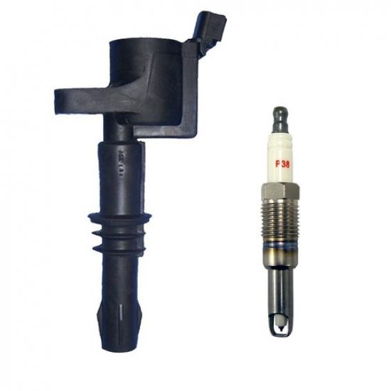 New Platinum Spark Plug (1) + (1) Ignition Coil For 2004-08 Ford Lincoln V8 V10