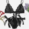 Bielizna damska Jednolity kolor Regulowany Split Lace Bowknot Sexy Top + Majtki