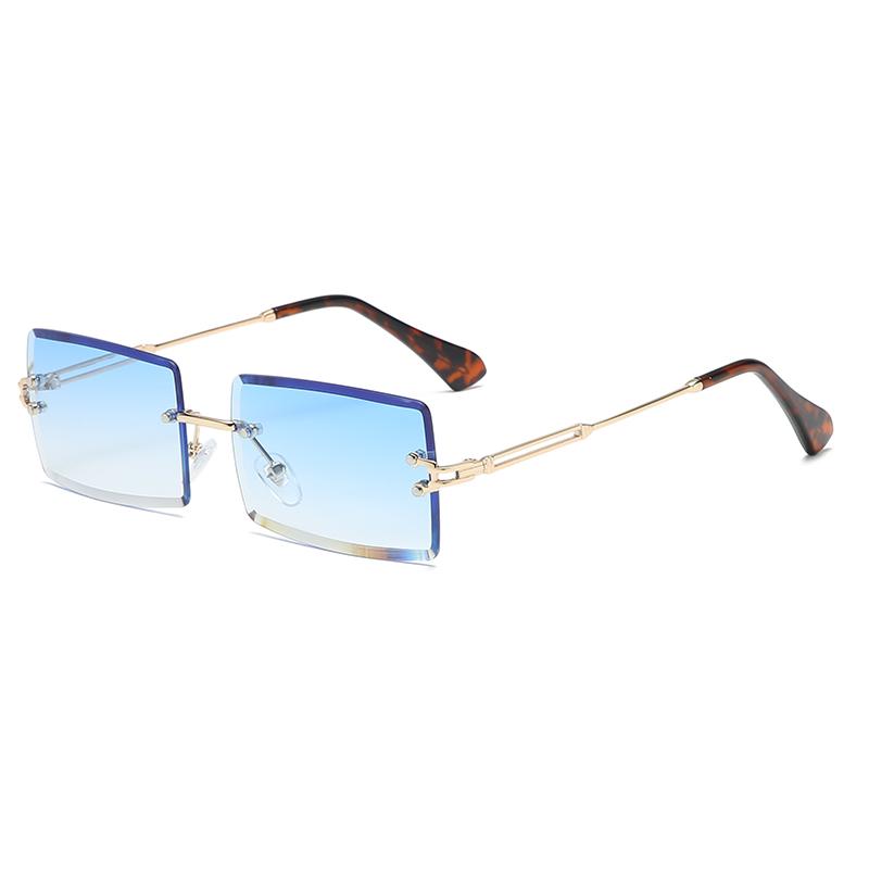 Fashion Rimless Rectangle Sunglasses Women Men Alloy Trendy Brand Small Square Sun Glasses Gradient Black Lens Shades UV400