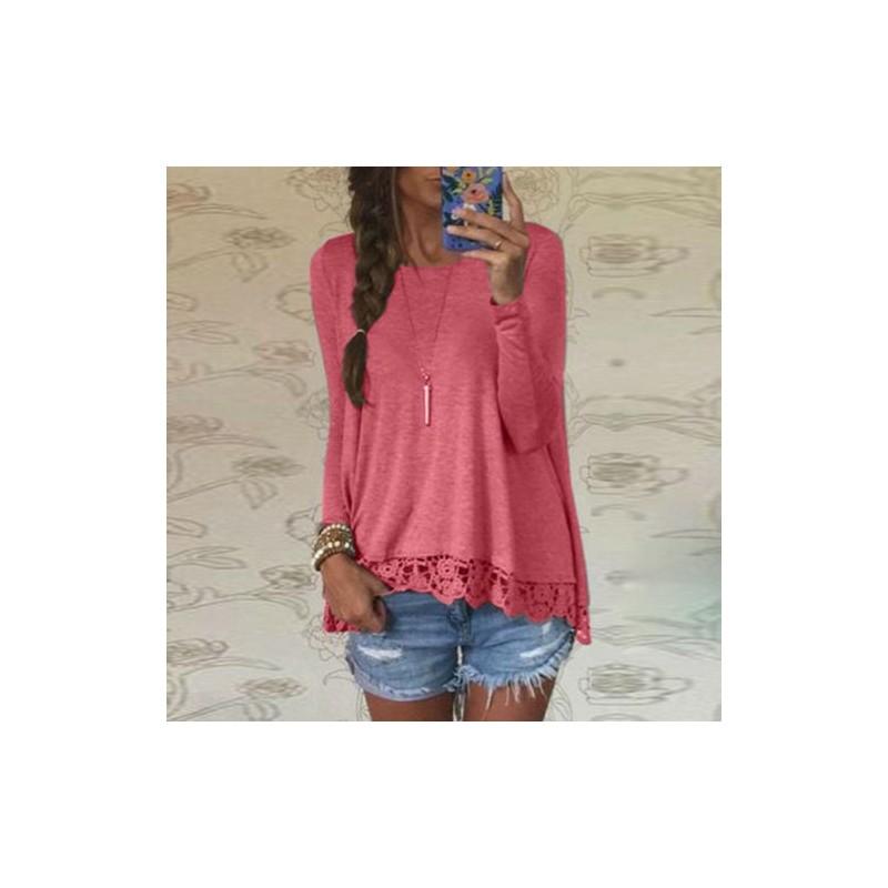 

Premium Quality Femme Blouse Manches Longues Dentelle Sweat Lche T-shirt In Grey Cotton красный