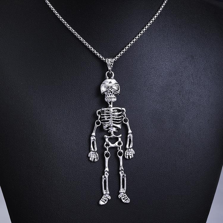 Herren Trendige Edelstahl Skelett Anhänger Halloween Halskette