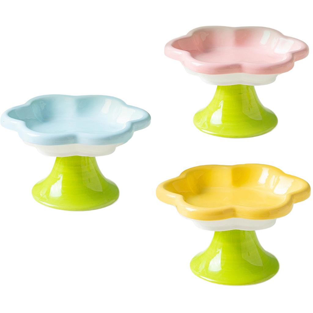 High Foot Ceramic Cat Bowl with Flower Shape Designs for Comfortable Eating and Spill Prevention Cats Feeding Bowl