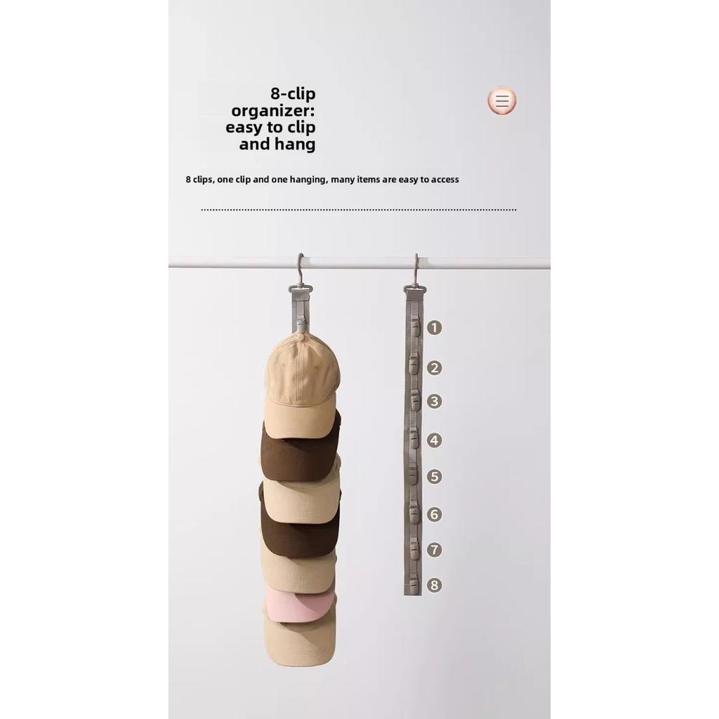 10-1set Hat Storage, with 8 Clips, Can Hold 8 Baseball Caps, Used for Home and Closet Hat Storage, Home Scenes, Wardrobe Hat Hanging Artifact