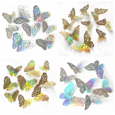 DIY Accesories Party Wedding Supplies Home Decoration Hollow Butterflies 3D Butterfly Stickers Wall Decals Colorful Silver Gold