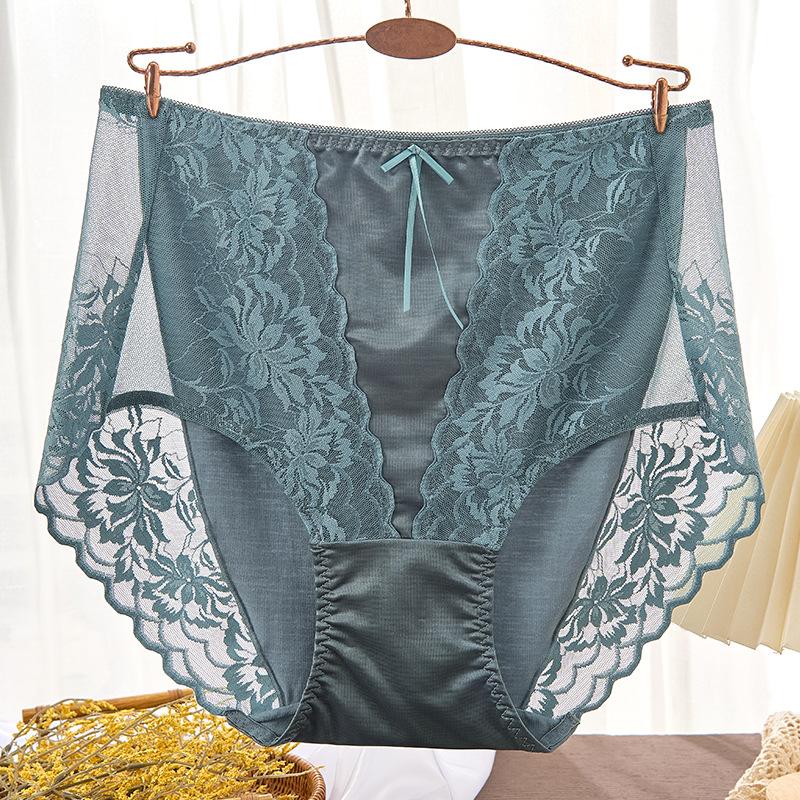 Plus Size Sexy Lace Seamless Panties High-Rised Mesh Briefs Soft Breathable Underpants Lightweight Underwear