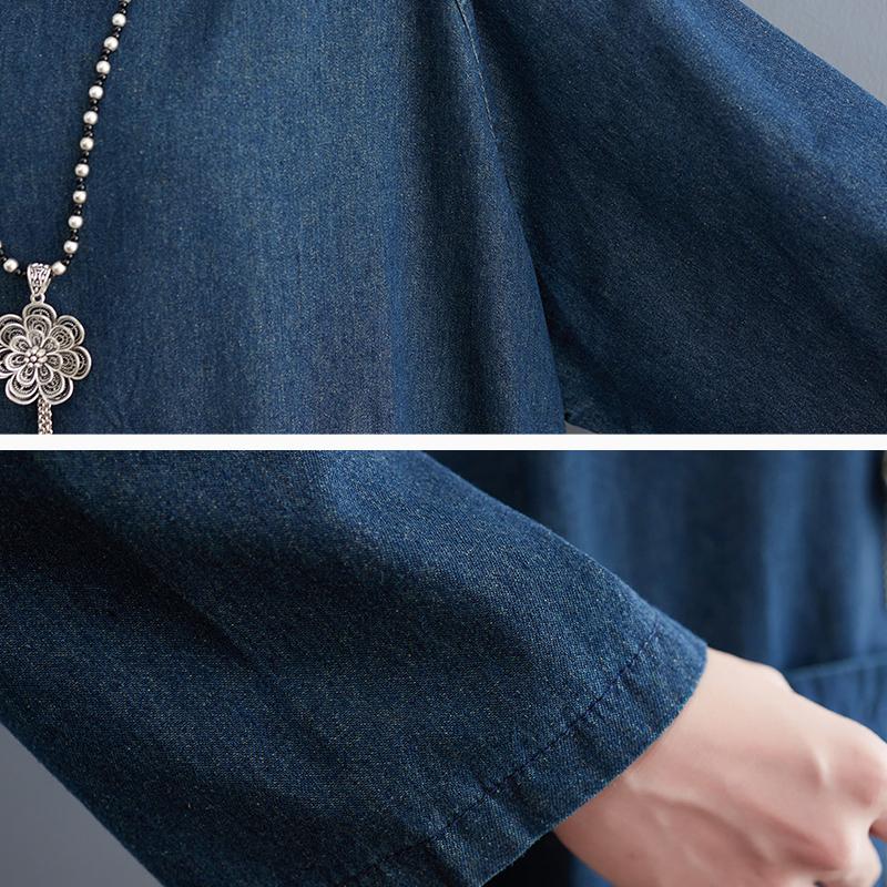 Dimanaf 2023 Women Plus Size Summer Dress Solid Fashion Casual Denim Basic Long Dress Cotton Vintage Loose Blue Clothing