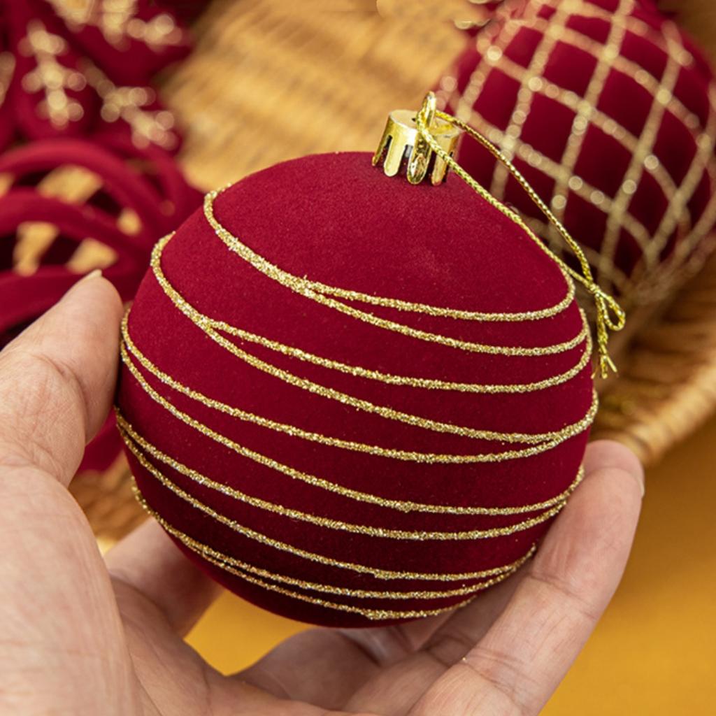 Burgundy Christmas Ornaments Delicate Christmas Ball Ornaments Christmas Ornament Set Flocked For Gift Box Storage