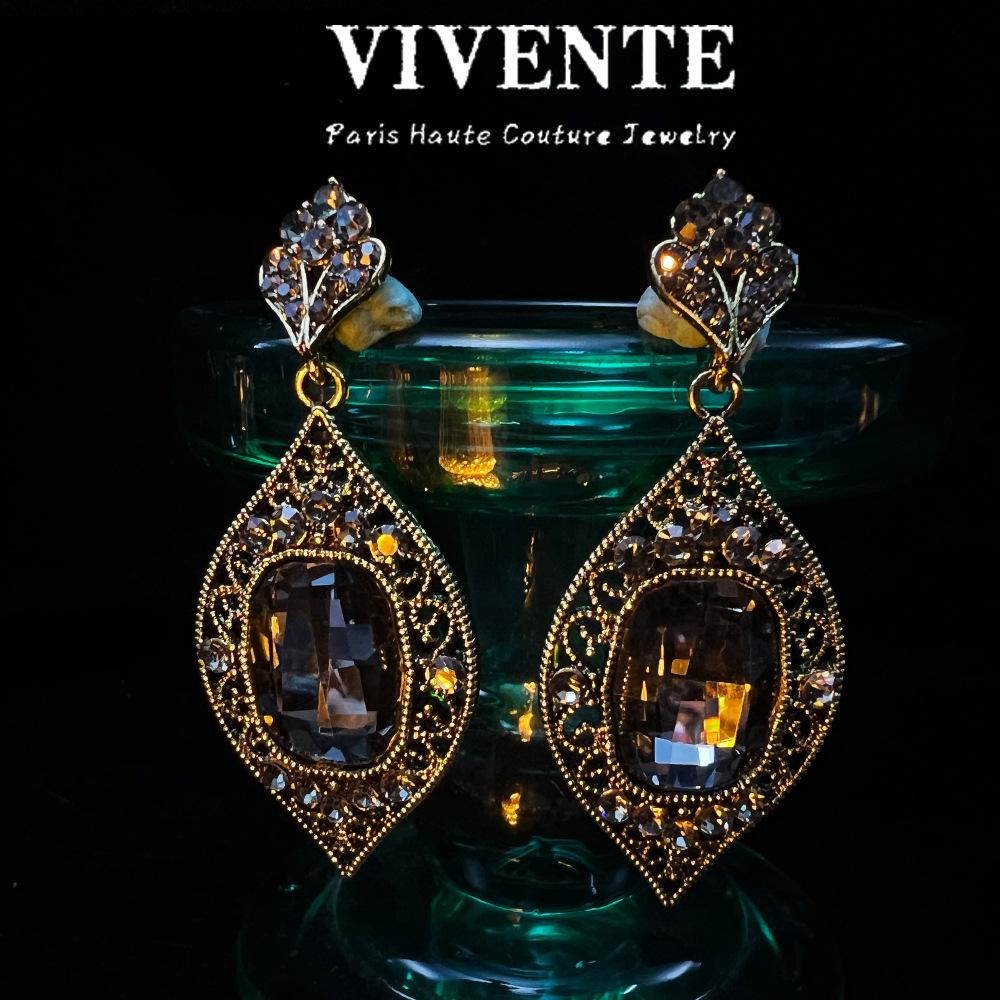 Czech Diamond Openwork Runway Earrings with Sparkling Cross Backflow Design