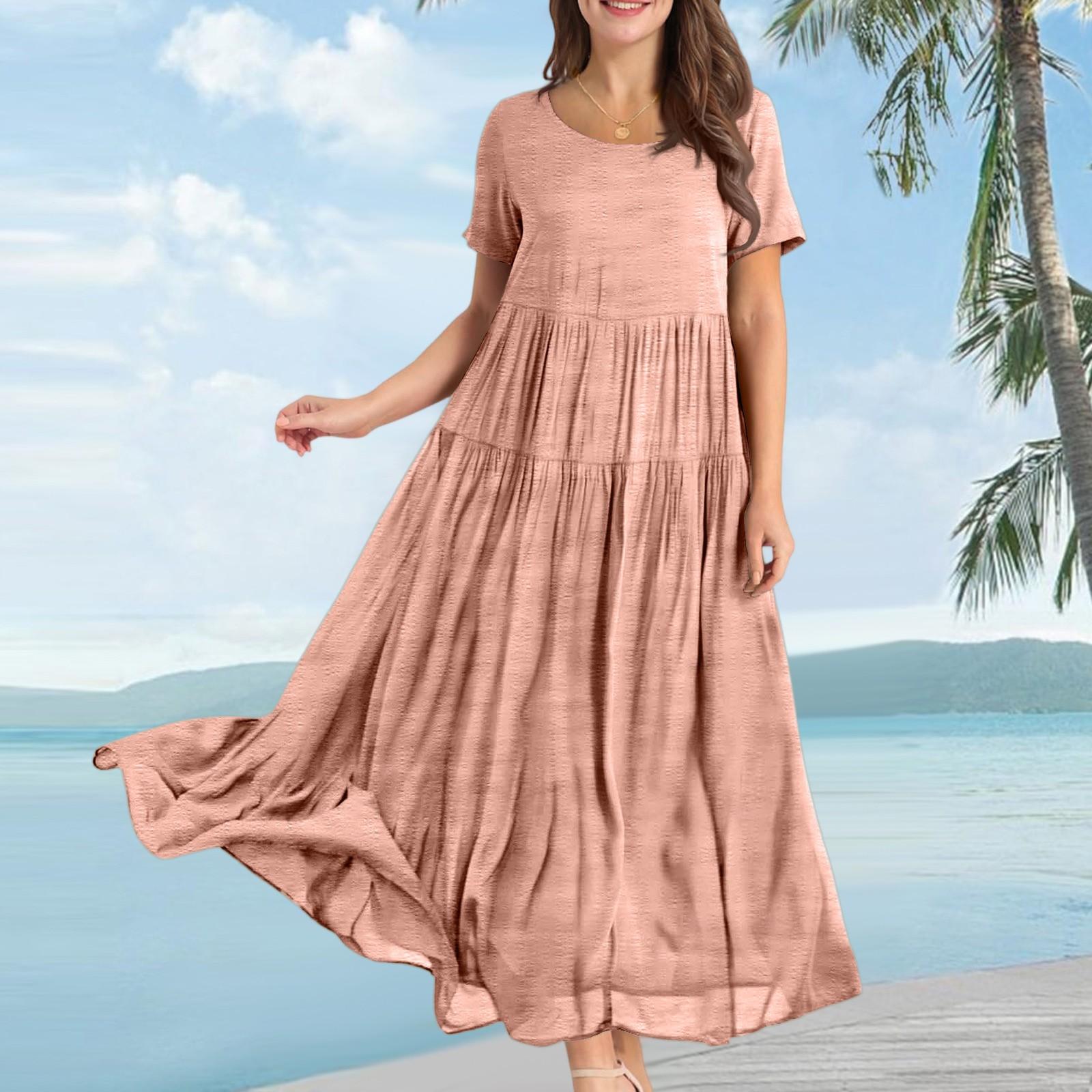 

Женское летнее платье, повседневные свободные длинные пляжные платья для отдыха L розовый