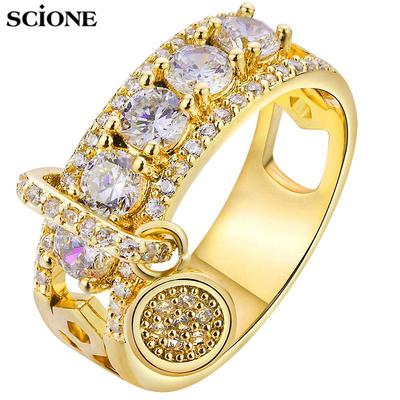 2025 European American Gorgeous Fashion Creative Zirconia Gold-Plated Disk Ring for Women - Electroplated Diamond Ring