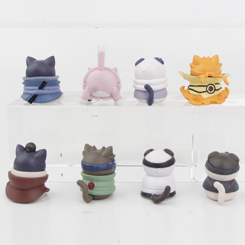 8pcs/set Anime New Naruto Kakashi Sasuke Cat Adorable Action Figure Doll Model Toys High Quality Durable Pendant