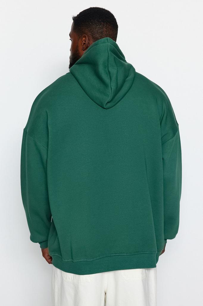 Herren Stil Übergröße Grün Große Größe Basic Bequemes Kapuzen-Baumwoll-Sweatshirt mit Fleece innen