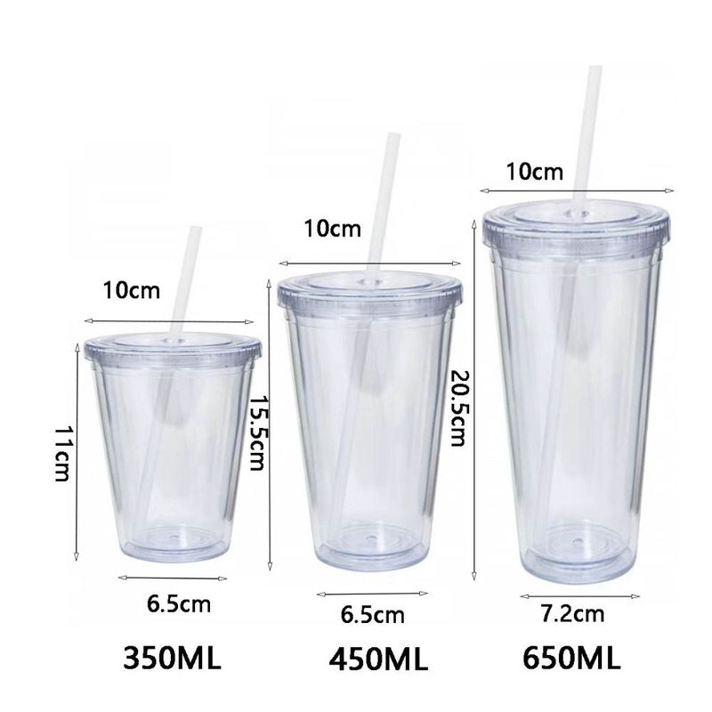 350/450/650ml Clear Tumbler Smoothie Cup Transparent with Lid and Straw Iced Coffee Cup Plastic Double-Layer Water Bottle Milk