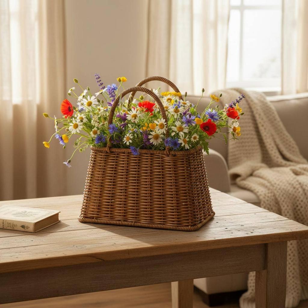 Handwoven Flower Basket Handmade Rattan Multifunctional