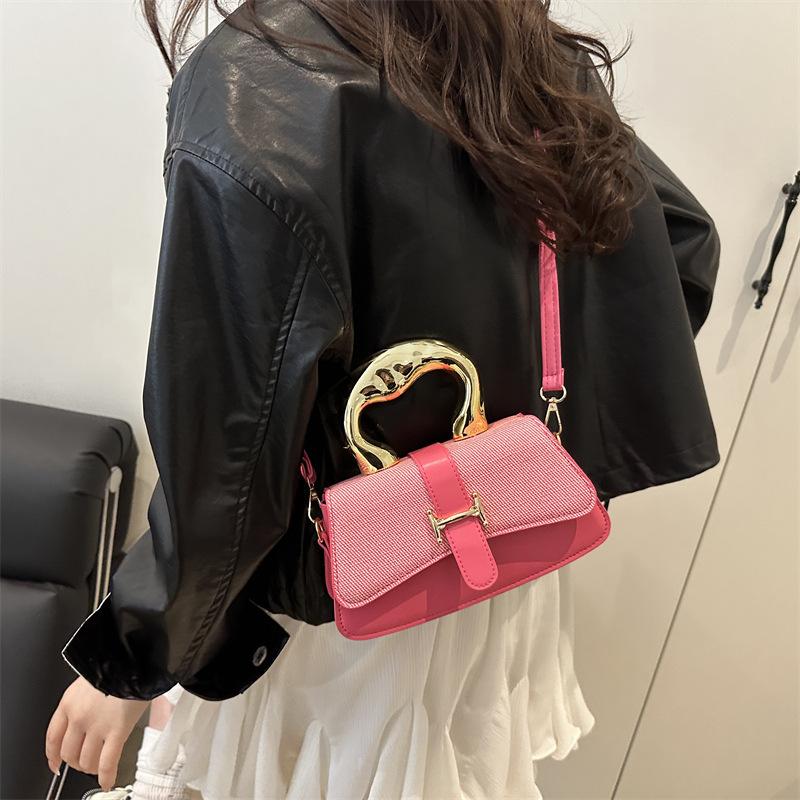 Fresh Splicing Belt Decoration 2025 New Women's Texture Large Capacity Metal Portable Crossbody Shoulder Armpit Bag