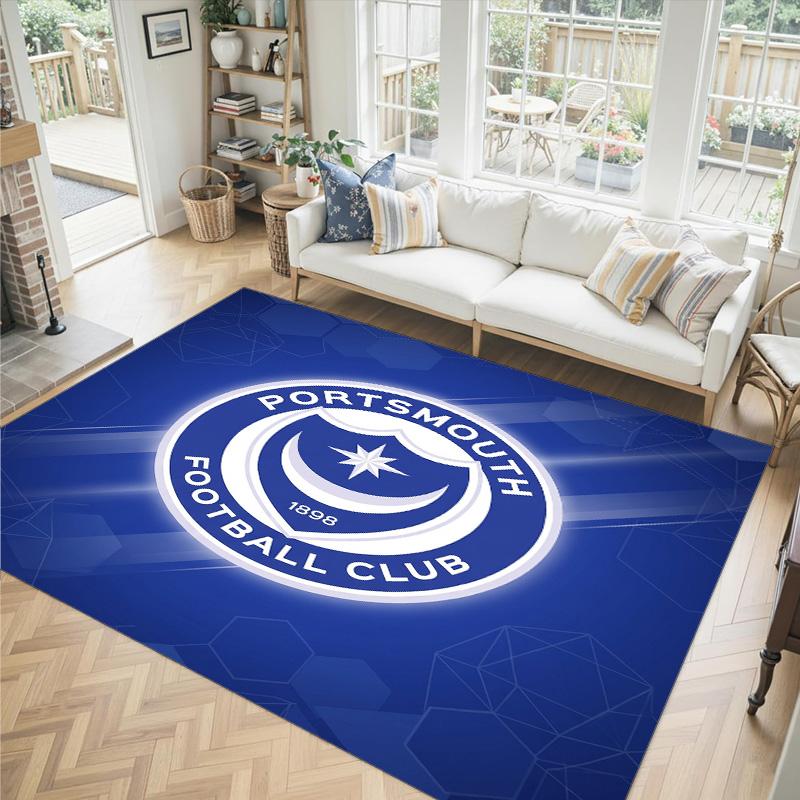 Portsmouth FC Design Crystal Velvet Carpet Cozy Non?Slip Printed Rug For Bedroom Living Room Entrance
