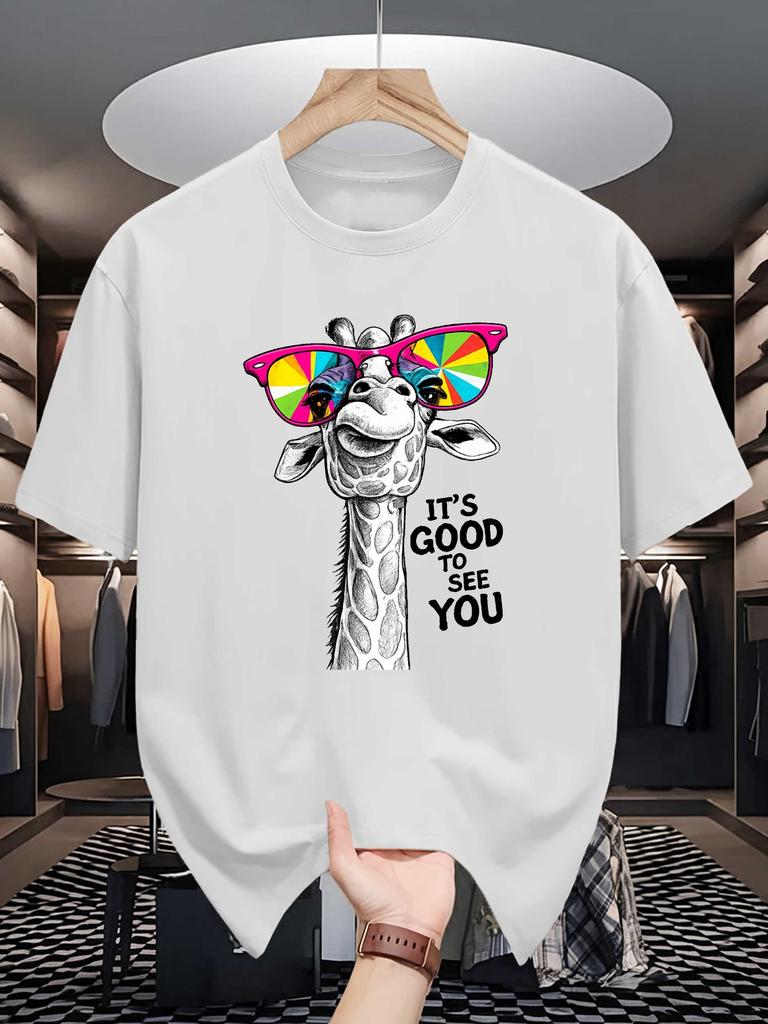 Unisexs Crew Neck T Shirt Funny Hip Giraffe Bright Sunglasses It Is Good To See You Graphic Short Sleeve Casual Cotton Street Tees