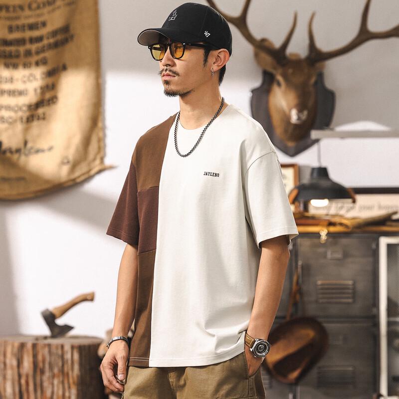 JieLeNuo Men s American Style Color Block Short Sleeve Cotton T-Shirt XL