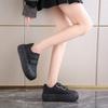 Fashion Black Leather Platform Shoes Thick Sole Massive Chunky Shoes Women Spring 2024 Lady Comfortable Casual Ladies Walking Sneakers