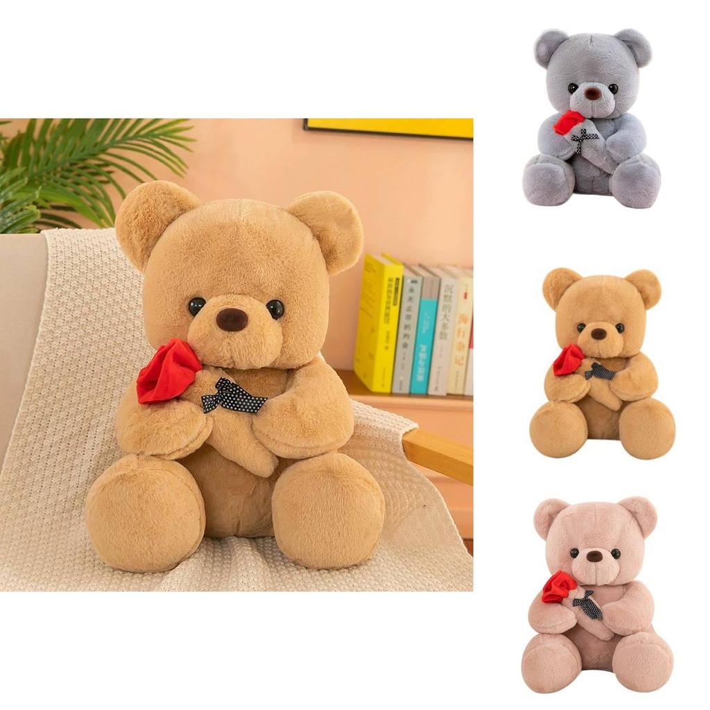 Plush Teddy Bear Toy With Rose Design For Birthday Gift For Teens And Adults