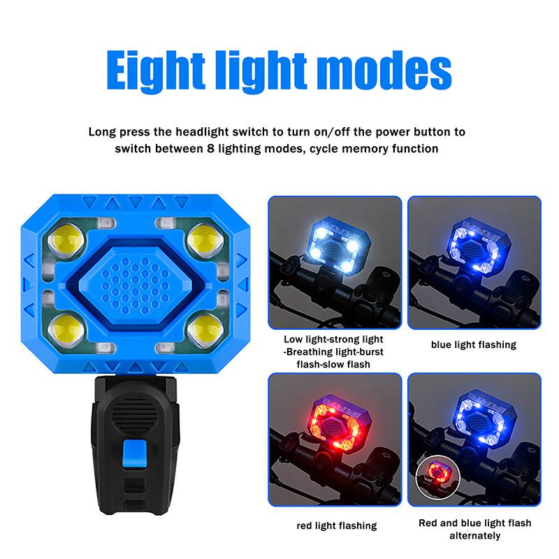 Bike Light Electronic Bell Mountain Bike Horn Type-C Rechargeable Cycling Warning Lamp Cycling Headlight For Night Safety Riding