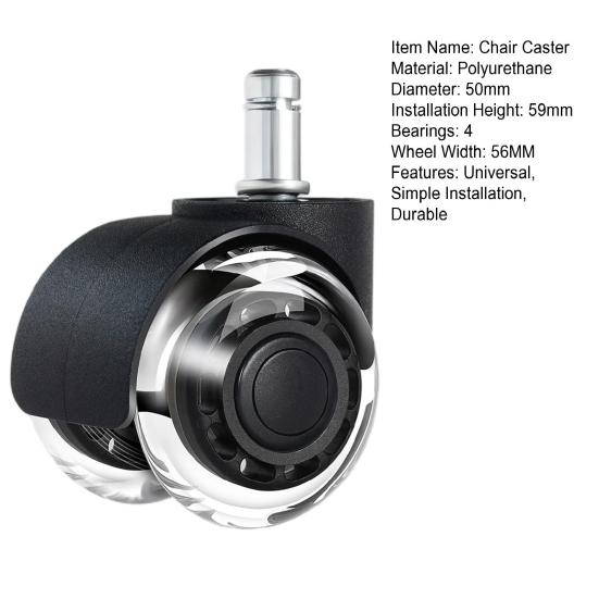 Office Chair Caster Wheel Strong Load-bearing Smooth Quiet Hassle-Free Rolling Universal Fit Heavy-Duty Chair Caster