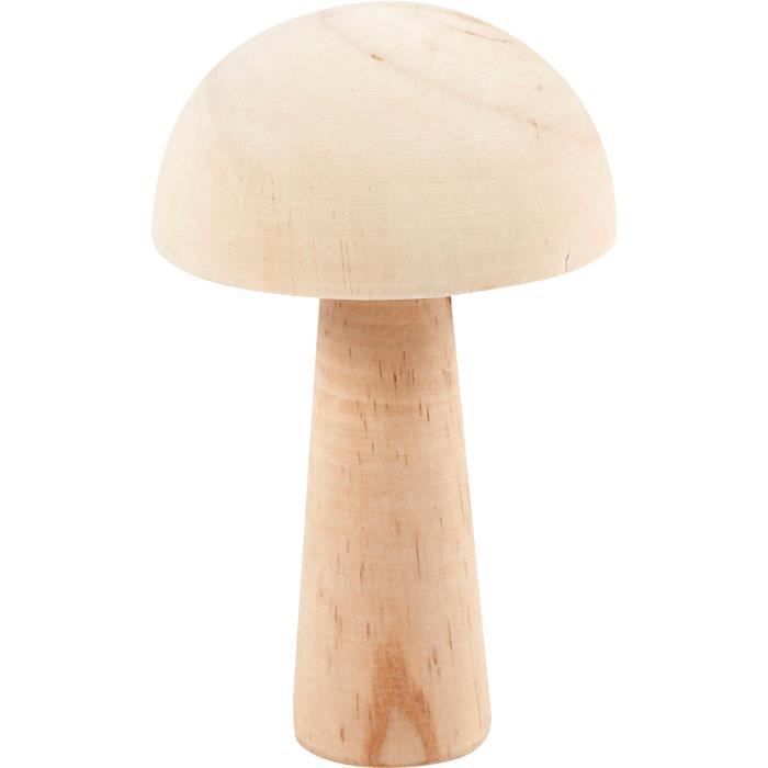 Figurine en bois - Champignon - H 14 cm - Beige - Décoration intérieure