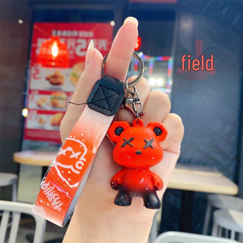Starry Sky Bear Keychain: Cute Silicone Figurine for Car, Backpack, or Couples
