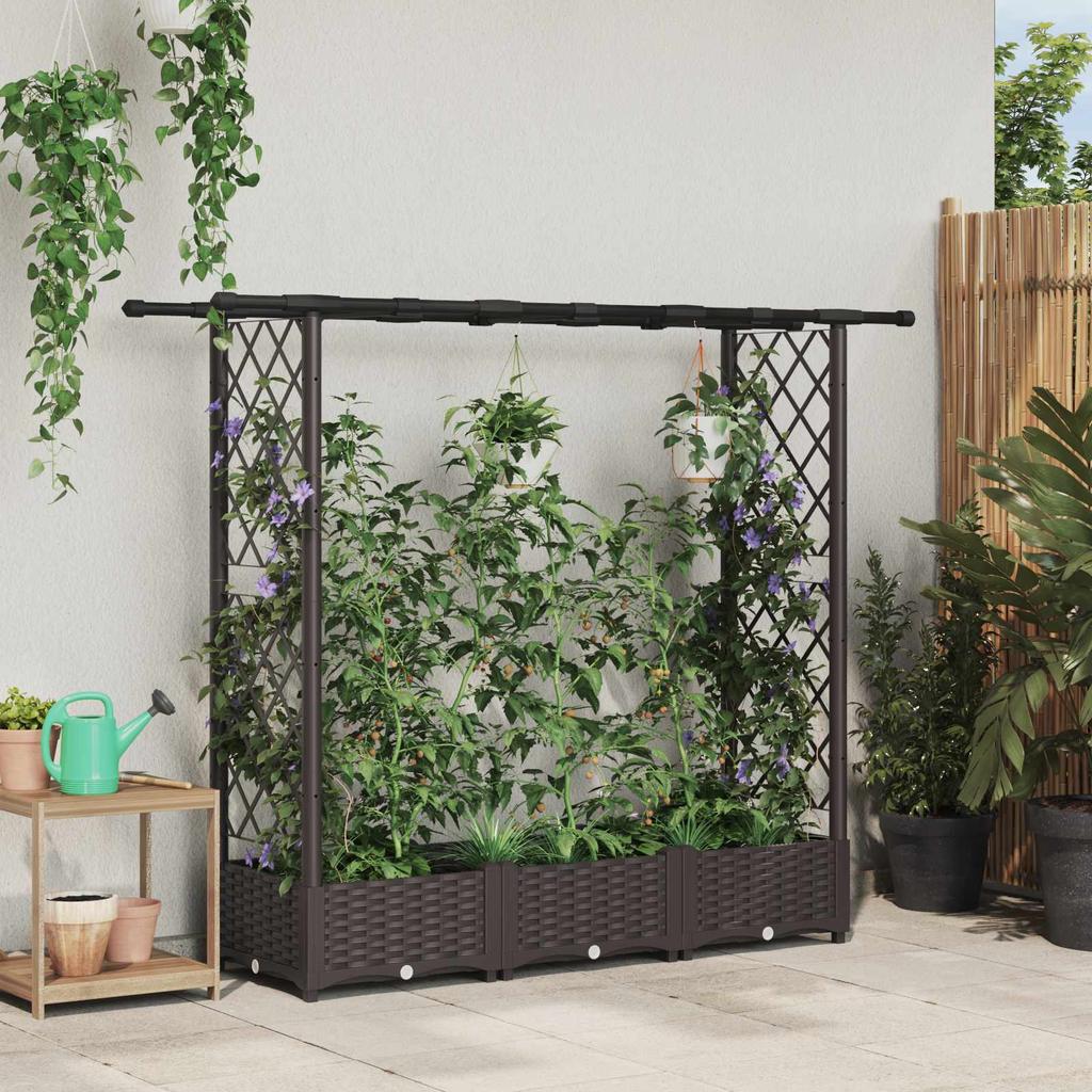 Raised Garden Bed with Trellis and Hanging Roof Brown 164 X 40 X 123 Cm PP