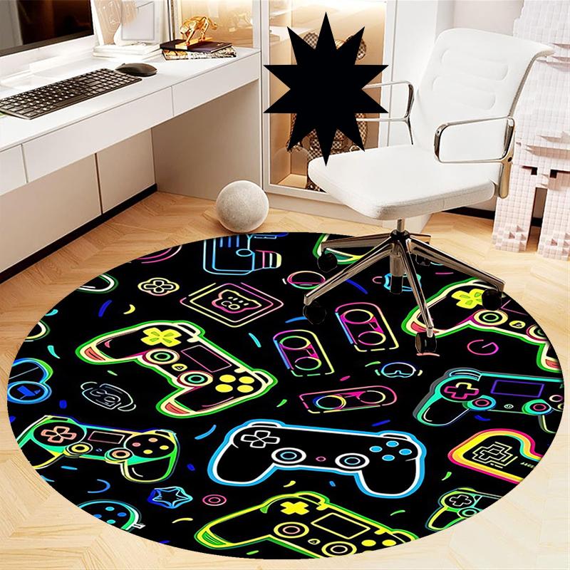 Game Controller Printed Round Rug Carpet Chair Rug Area Rug Entryway Doormats,for Office Chair Living Room Bedroom Kitchen Room.