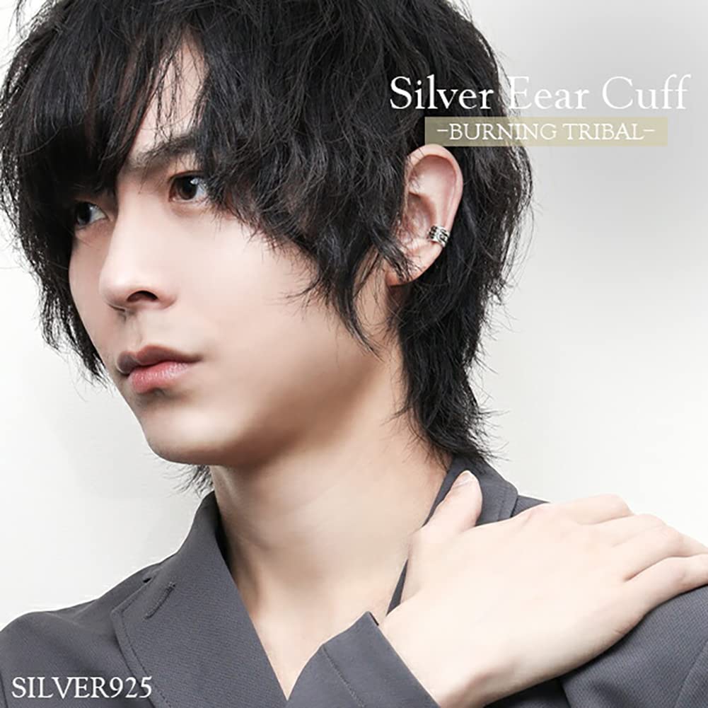 Shinjuku Gin No Kura Burning Tribal Silver 925 Ear Cuff Ear Ear for Men (Single Cuff, Clip)