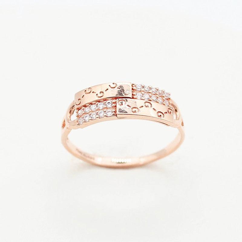 Russian 585 Purple Gold Luxury Letter G Zircon Ring Inlaid Pattern Plated Rose Gold Ring Jewelry Adjustable opening