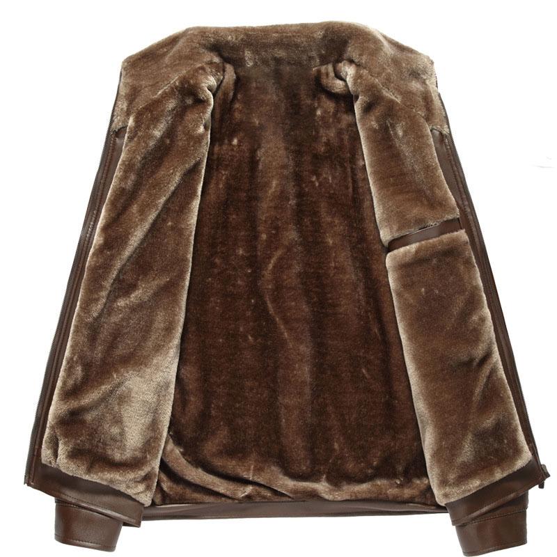 Winter Men's Plus Velvet Padded PU Faux Leather Jacket Fashion Lapel Fleece Warm Long Sleeve Zipper Coat Casual Fashion Trench Coat