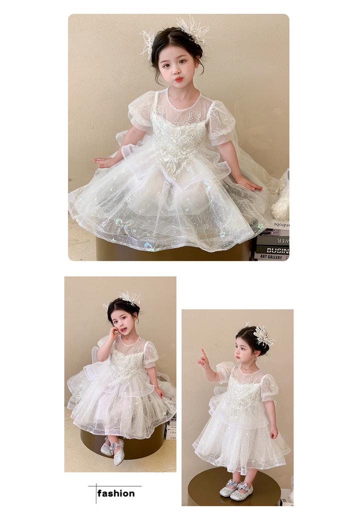 Girls' Dress, Summer New Style, High-end and Western-style, Children's White Birthday Dress, Princess Dress