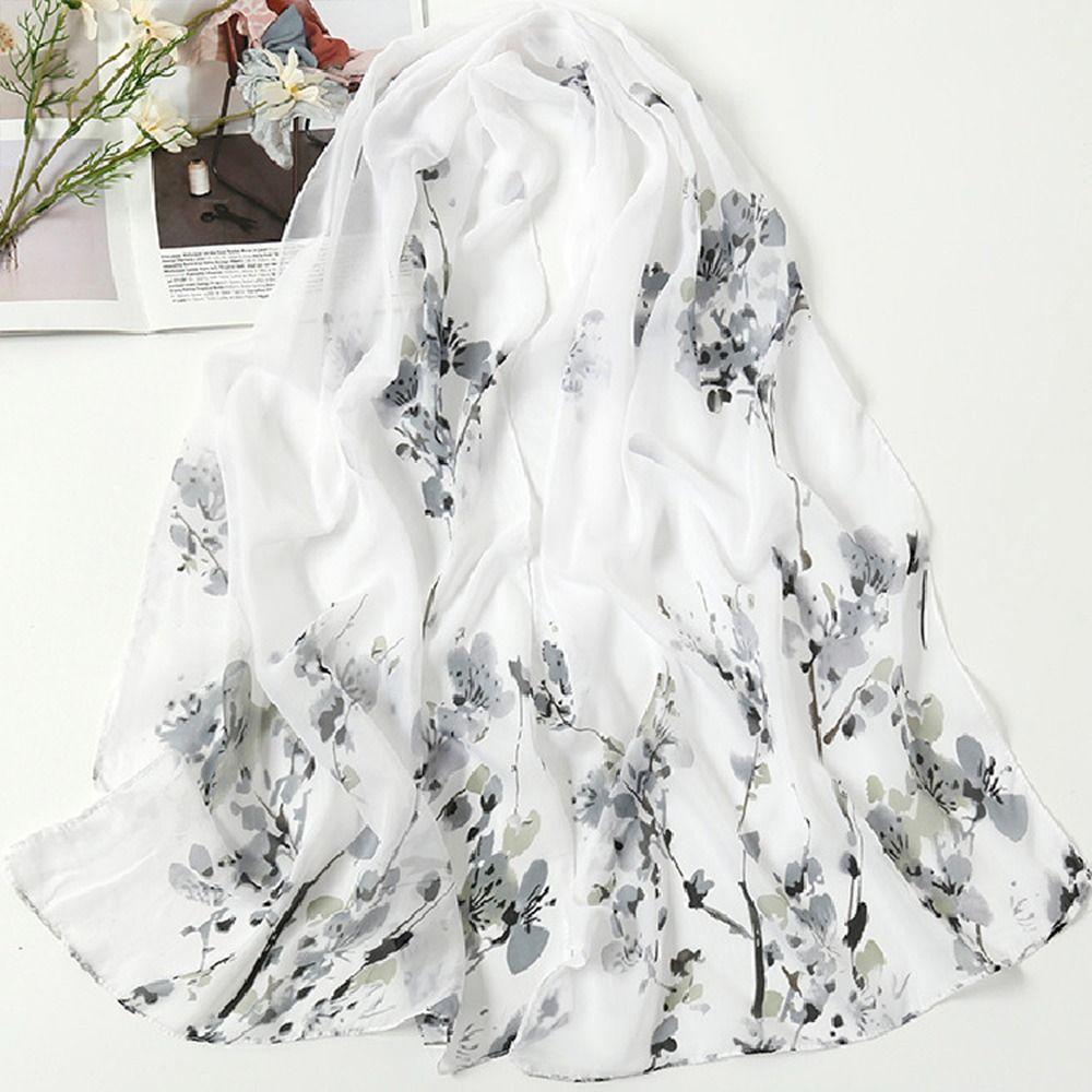 Fashion 160*50cm Chiffon Scarf Sunscreen Flower Print Shawl Silk Gradient Washable Long Wrap Shawl for Women