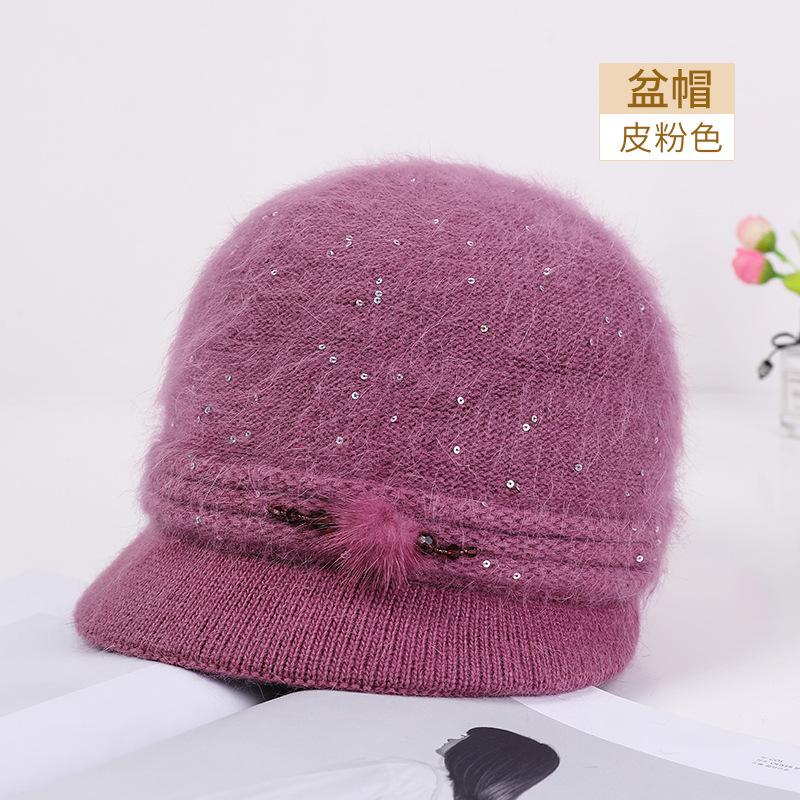 New fashion hairball women's knitted hat outdoor versatile warm and cold rabbit hair adult grandma hat