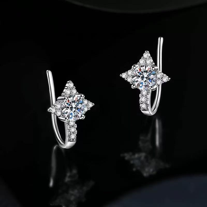 Eight-Pointed Star Moissanite Stud Earrings In S925 Sterling Silver - Women’s Mori Style Ear Jewelry