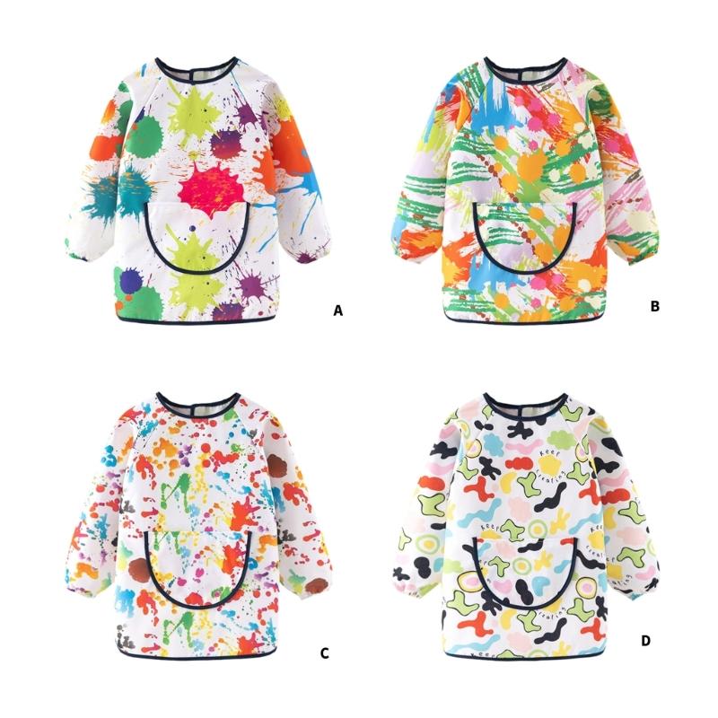 Kid Art Smock Water Resistant Toddler Smocks Painting Aprons with Long Sleeve Pocket for Painting Cooking Eating