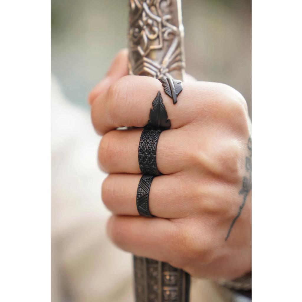 Schwarz plattiertes, verstellbares Ringset für Herren